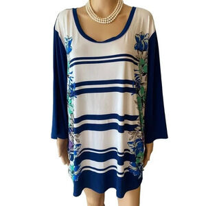 Susan Graver Boho Floral Print Casual Summer Tunic Top Women Plus Sz 3X Stretch